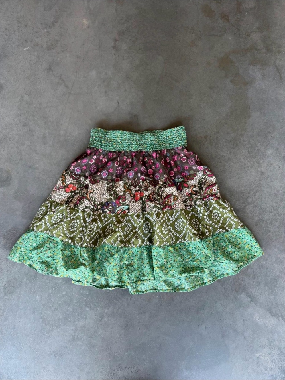 Rare Vintage Xhilaration Green Multi-Print Tiered Circle Skirt